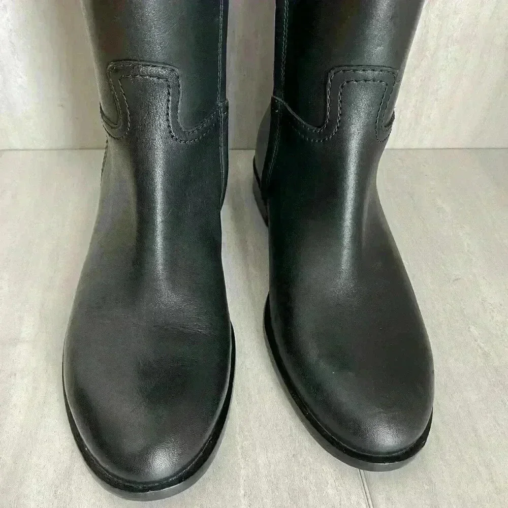 NEW Tory Burch Double T Black Leather Riding Boot Women’s Size 6M